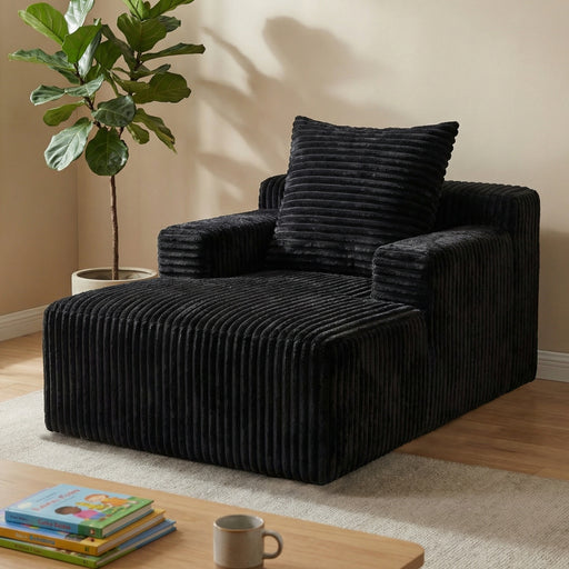 Oak & Birch Kids Chaise Lounge Chair – Plush Velvet Corduroy | 33D Foam | Boneless Sofa Bed for Kids Bedroom & Playroom Black
