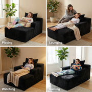 Oak & Birch Kids Chaise Lounge Chair – Plush Velvet Corduroy | 33D Foam | Boneless Sofa Bed for Kids Bedroom & Playroom Black