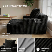 Oak & Birch Kids Chaise Lounge Chair – Plush Velvet Corduroy | 33D Foam | Boneless Sofa Bed for Kids Bedroom & Playroom Black
