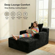 Oak & Birch Kids Chaise Lounge Chair – Plush Velvet Corduroy | 33D Foam | Boneless Sofa Bed for Kids Bedroom & Playroom Black