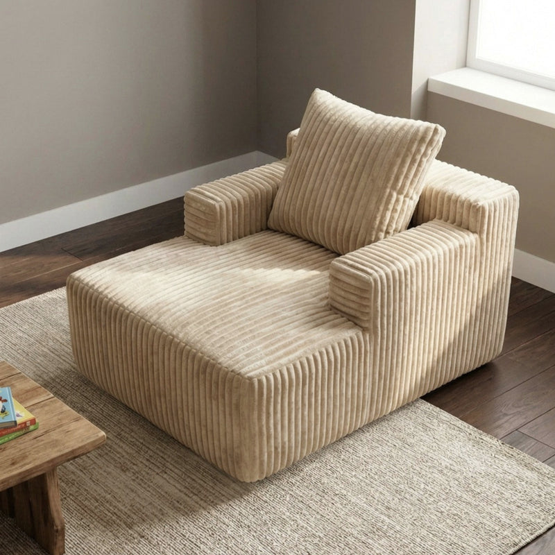 Oak & Birch Kids Chaise Lounge Chair – Plush Velvet Corduroy | 33D Foam | Boneless Sofa Bed for Kids Bedroom & Playroom Cream