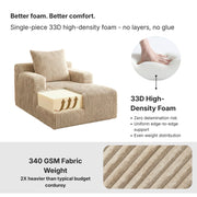 Oak & Birch Kids Chaise Lounge Chair – Plush Velvet Corduroy | 33D Foam | Boneless Sofa Bed for Kids Bedroom & Playroom Cream