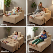 Oak & Birch Kids Chaise Lounge Chair – Plush Velvet Corduroy | 33D Foam | Boneless Sofa Bed for Kids Bedroom & Playroom Cream