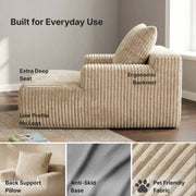 Oak & Birch Kids Chaise Lounge Chair – Plush Velvet Corduroy | 33D Foam | Boneless Sofa Bed for Kids Bedroom & Playroom Cream