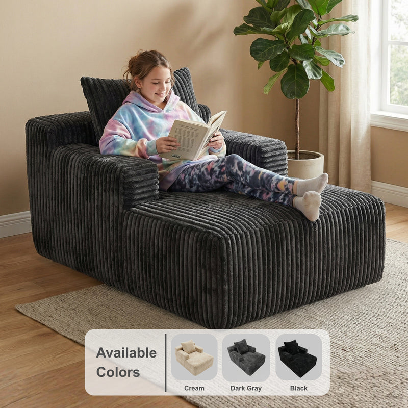 Oak & Birch Kids Chaise Lounge Chair – Plush Velvet Corduroy | 33D Foam | Boneless Sofa Bed for Kids Bedroom & Playroom Dark Gray