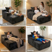 Oak & Birch Kids Chaise Lounge Chair – Plush Velvet Corduroy | 33D Foam | Boneless Sofa Bed for Kids Bedroom & Playroom Dark Gray