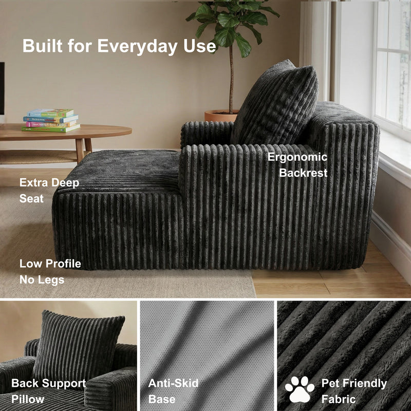 Oak & Birch Kids Chaise Lounge Chair – Plush Velvet Corduroy | 33D Foam | Boneless Sofa Bed for Kids Bedroom & Playroom Dark Gray