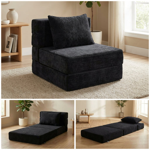 Oak & Birch Boneless Foldout Frameless Floor Sofa – Chaise & Sleeper Black