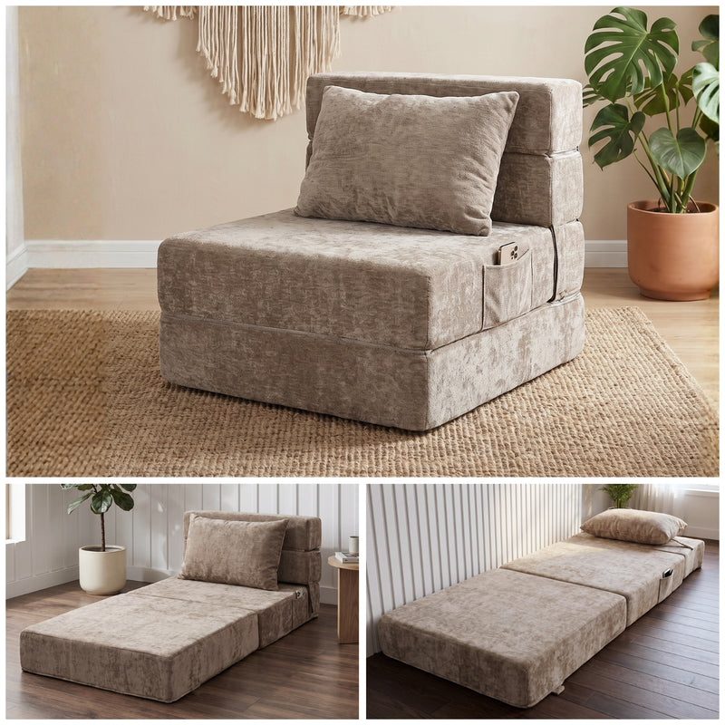 Oak & Birch Boneless Foldout Frameless Floor Sofa – Chaise & Sleeper Taupe