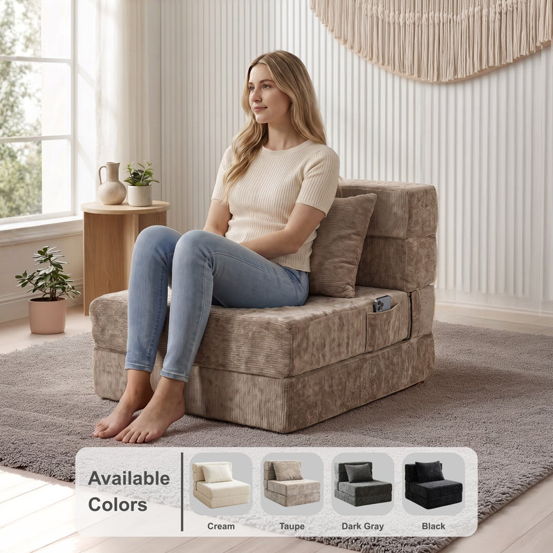 Oak & Birch Boneless Foldout Frameless Floor Sofa – Chaise & Sleeper Taupe