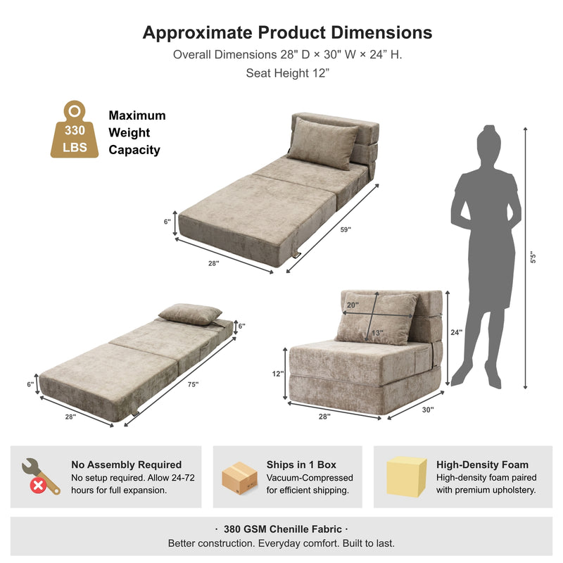 Oak & Birch Boneless Foldout Frameless Floor Sofa – Chaise & Sleeper Taupe