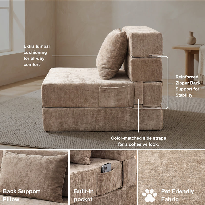 Oak & Birch Boneless Foldout Frameless Floor Sofa – Chaise & Sleeper Taupe