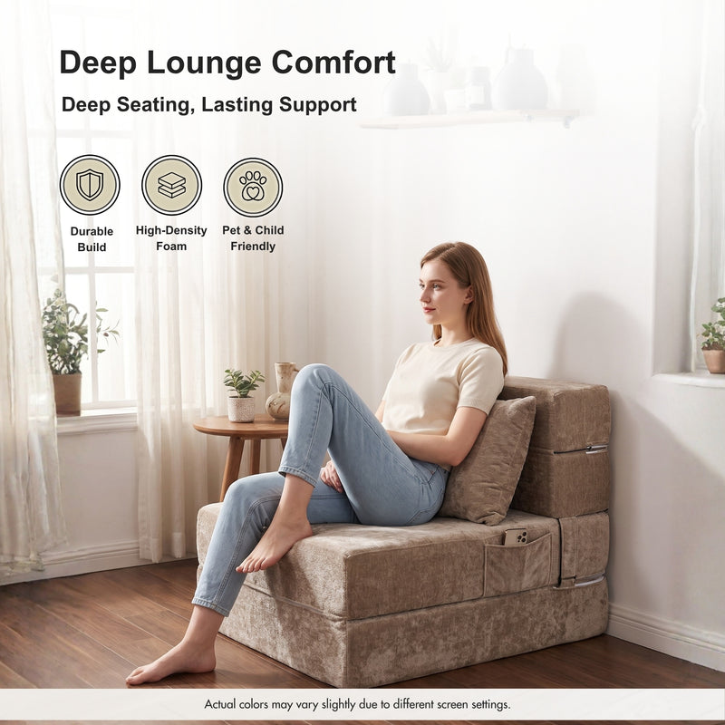 Oak & Birch Boneless Foldout Frameless Floor Sofa – Chaise & Sleeper Taupe