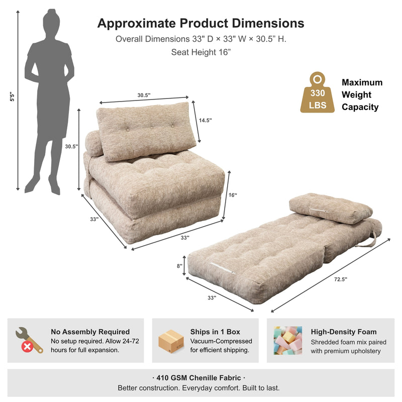 Oak & Birch Cielo Boneless Sofa Bed – 3-in-1 Convertible Floor Sofa Beige