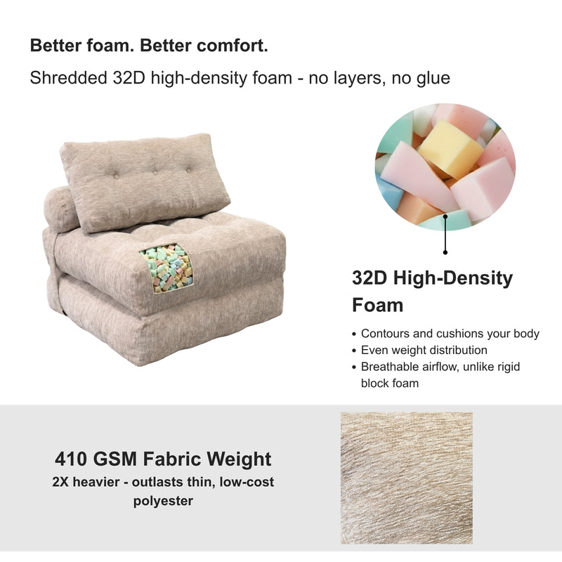 Oak & Birch Cielo Boneless Sofa Bed – 3-in-1 Convertible Floor Sofa Beige
