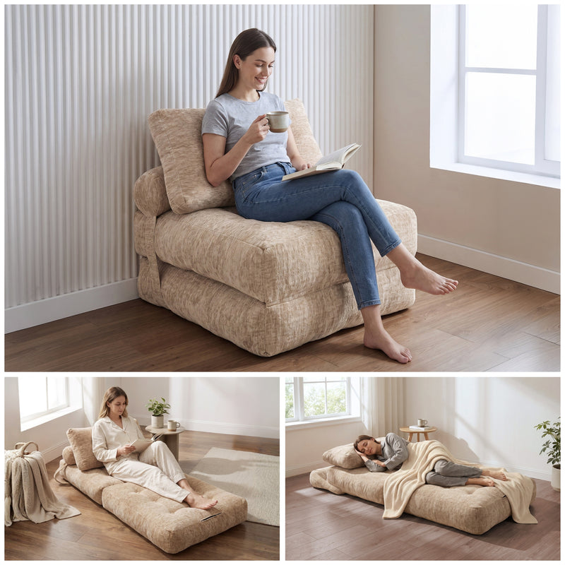 Oak & Birch Cielo Boneless Sofa Bed – 3-in-1 Convertible Floor Sofa Beige