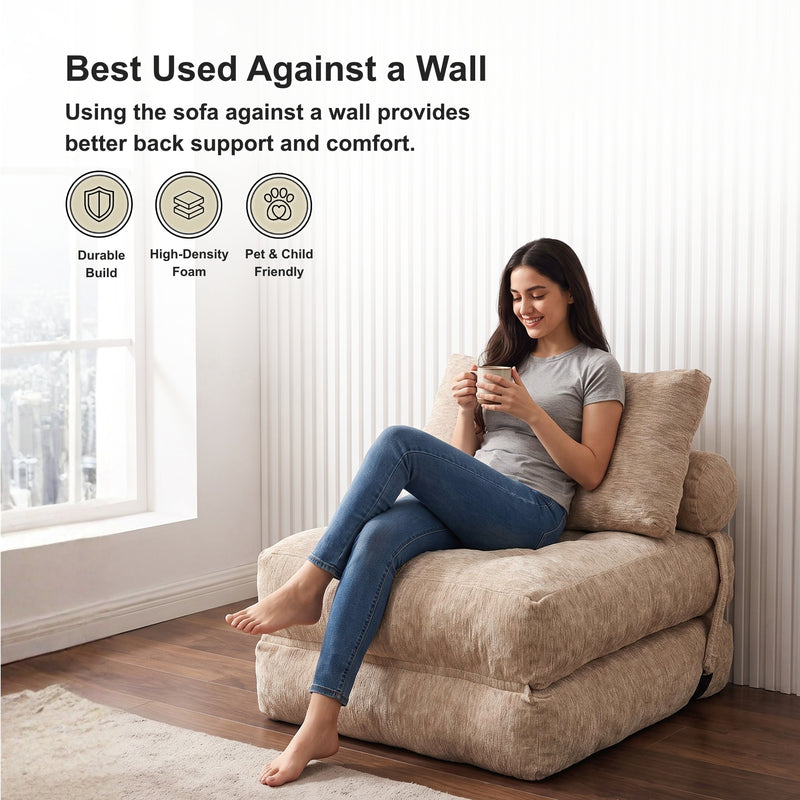 Oak & Birch Cielo Boneless Sofa Bed – 3-in-1 Convertible Floor Sofa Beige