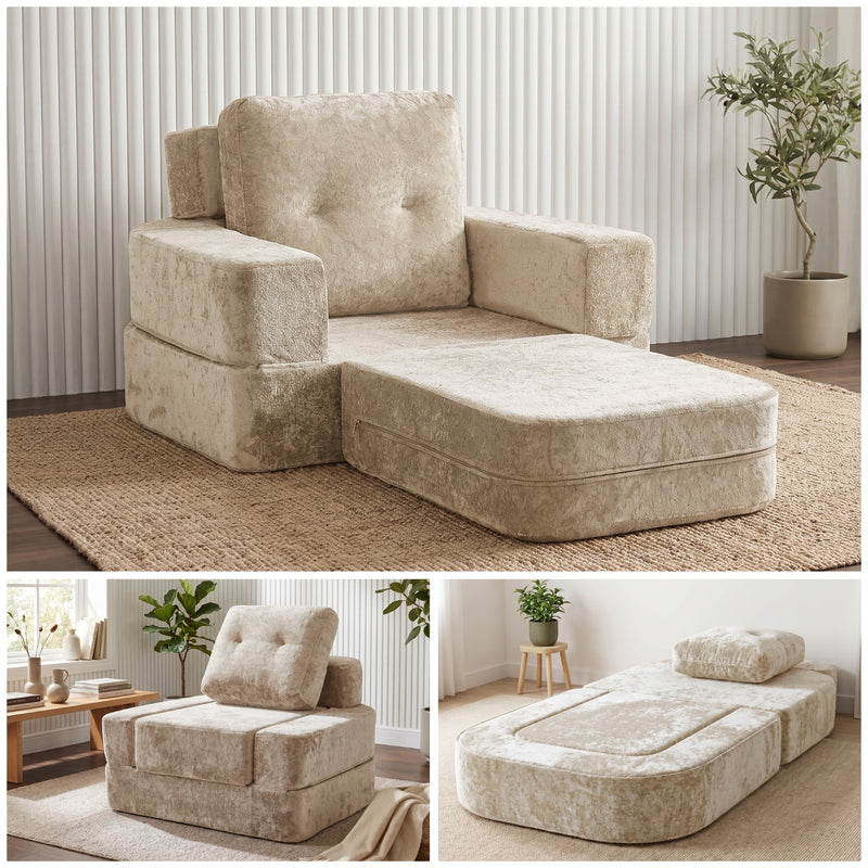 Oak & Birch Boneless 3-in-1 Folding Floor Sofa Bed – Vacuum Sealed, No Assembly Light Gray Beige