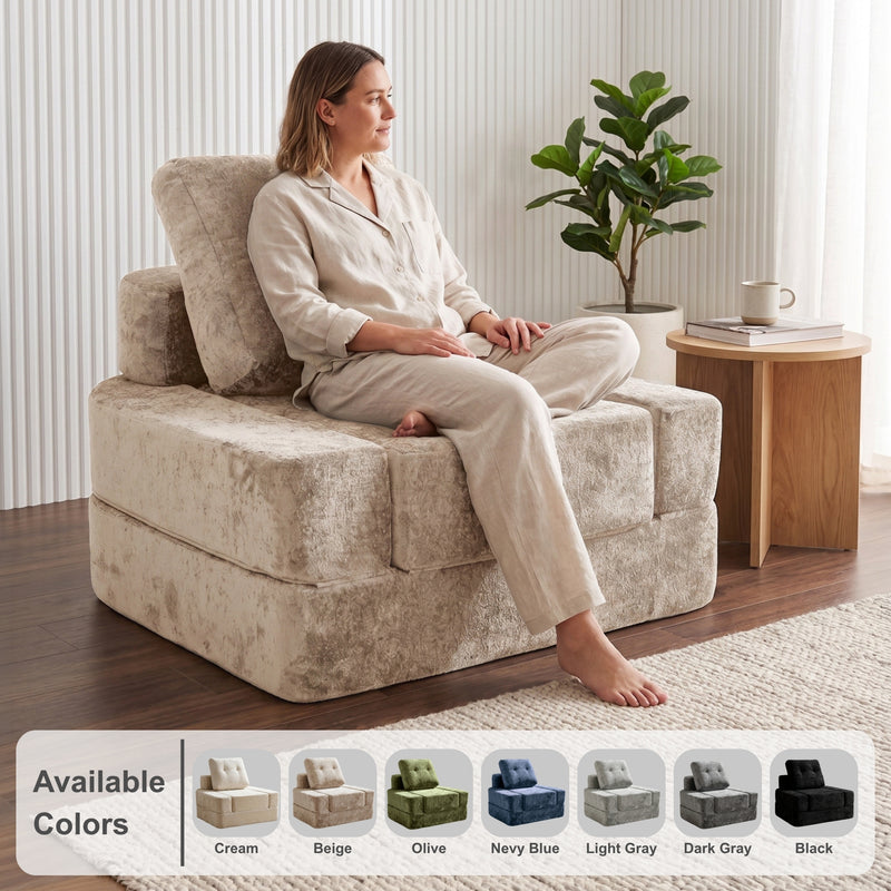 Oak & Birch Boneless 3-in-1 Folding Floor Sofa Bed – Vacuum Sealed, No Assembly Light Gray Beige