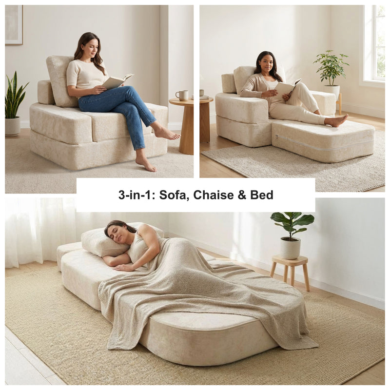 Boneless 3-in-1 Folding Floor Sofa Bed – Vacuum Sealed, No Assembly | Oak & Birch