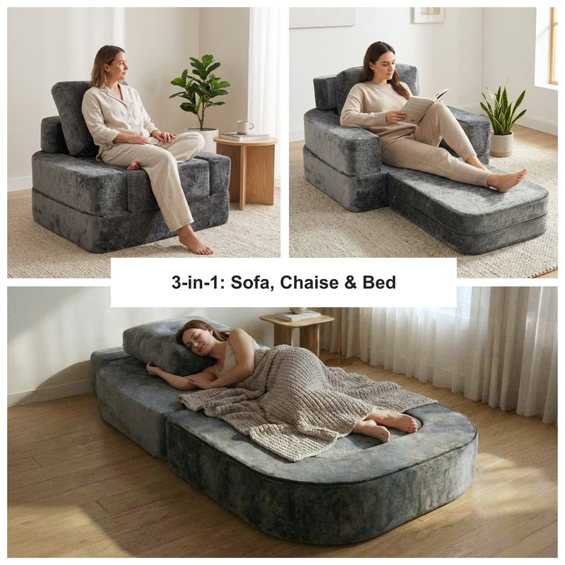 Boneless 3-in-1 Folding Floor Sofa Bed – Vacuum Sealed, No Assembly | Oak & Birch