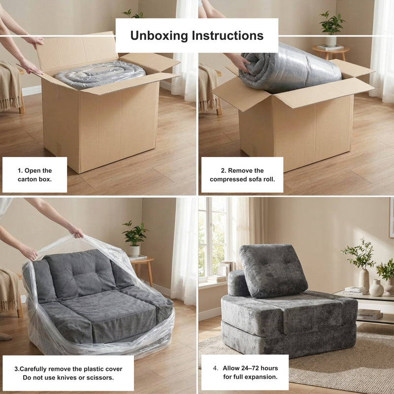 Boneless 3-in-1 Folding Floor Sofa Bed – Vacuum Sealed, No Assembly | Oak & Birch