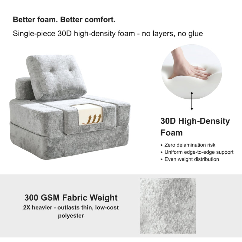 Oak & Birch Boneless 3-in-1 Folding Floor Sofa Bed – Vacuum Sealed, No Assembly Light Gray 