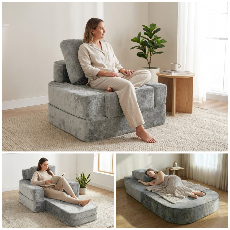 Oak & Birch Boneless 3-in-1 Folding Floor Sofa Bed – Vacuum Sealed, No Assembly Light Gray 