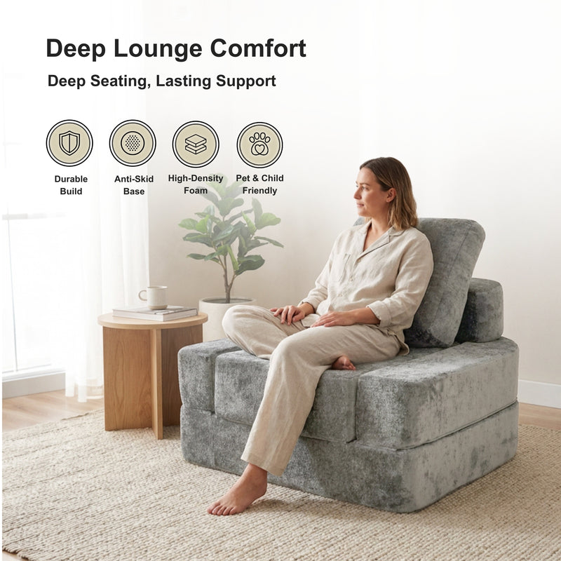 Oak & Birch Boneless 3-in-1 Folding Floor Sofa Bed – Vacuum Sealed, No Assembly Light Gray 