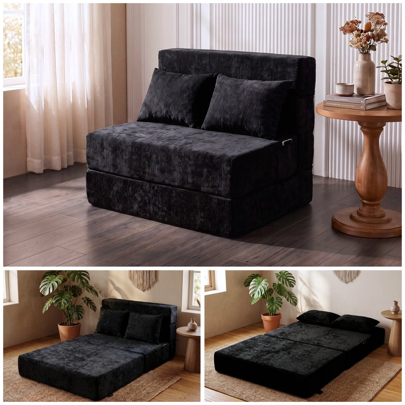 Oak & Birch Boneless Foldout Frameless Floor Sofa – Chaise & Sleeper Twin Black