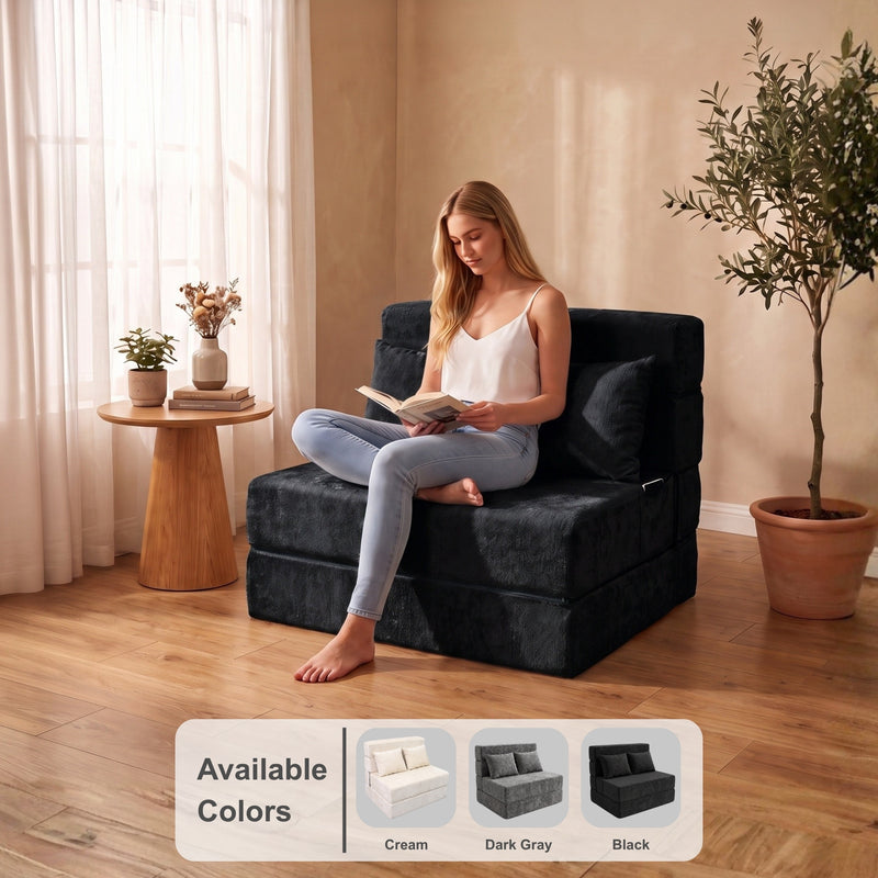 Oak & Birch Boneless Foldout Frameless Floor Sofa – Chaise & Sleeper Twin Black