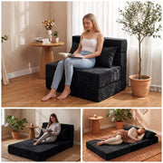 Oak & Birch Boneless Foldout Frameless Floor Sofa – Chaise & Sleeper Twin Black