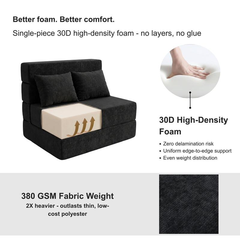 Oak & Birch Boneless Foldout Frameless Floor Sofa – Chaise & Sleeper Twin Black