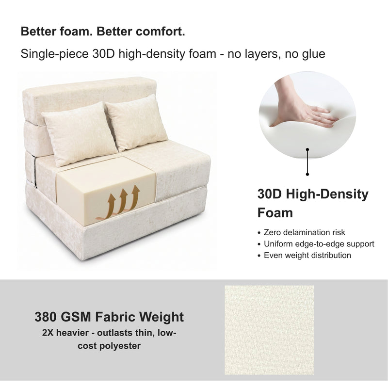Oak & Birch Boneless Foldout Frameless Floor Sofa – Chaise & Sleeper Twin Cream