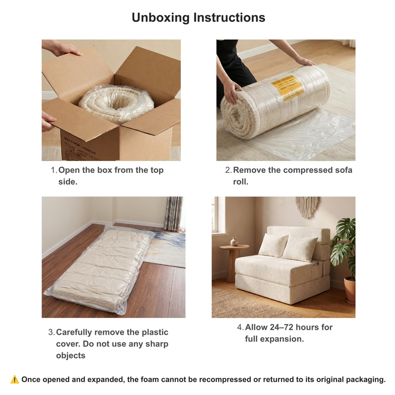 Oak & Birch Boneless Foldout Frameless Floor Sofa – Chaise & Sleeper Twin Cream
