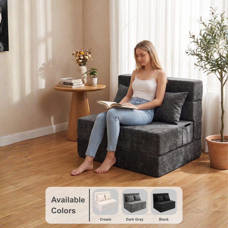 Oak & Birch Boneless Foldout Frameless Floor Sofa – Chaise & Sleeper Twin Dark Gray