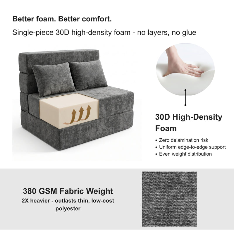 Oak & Birch Boneless Foldout Frameless Floor Sofa – Chaise & Sleeper Twin Dark Gray
