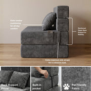 Oak & Birch Boneless Foldout Frameless Floor Sofa – Chaise & Sleeper Twin Dark Gray
