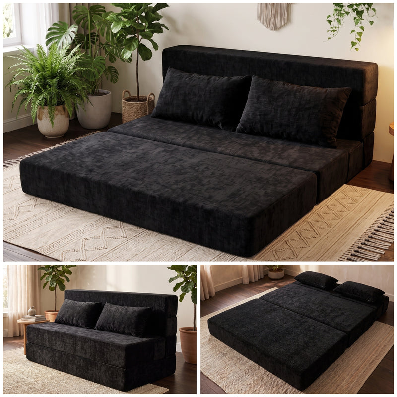 Oak & Birch Boneless Foldout Frameless Floor Sofa – Chaise & Sleeper Queen Black