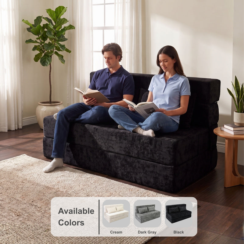 Oak & Birch Boneless Foldout Frameless Floor Sofa – Chaise & Sleeper Queen Black