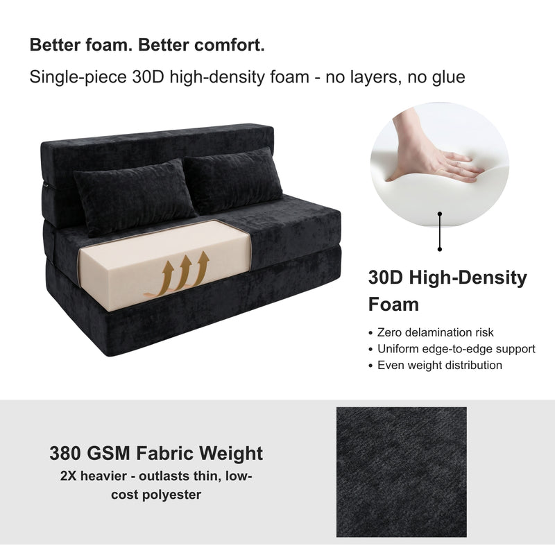 Oak & Birch Boneless Foldout Frameless Floor Sofa – Chaise & Sleeper Queen Black