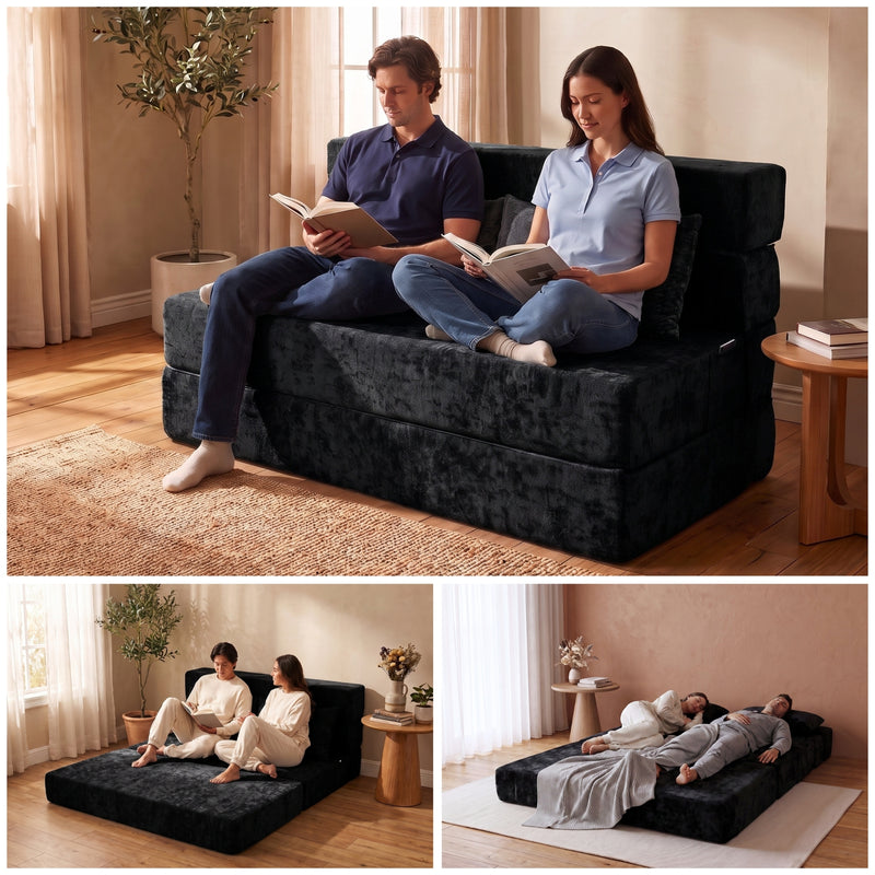 Oak & Birch Boneless Foldout Frameless Floor Sofa – Chaise & Sleeper Queen Black