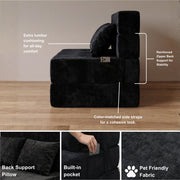 Oak & Birch Boneless Foldout Frameless Floor Sofa – Chaise & Sleeper Queen Black