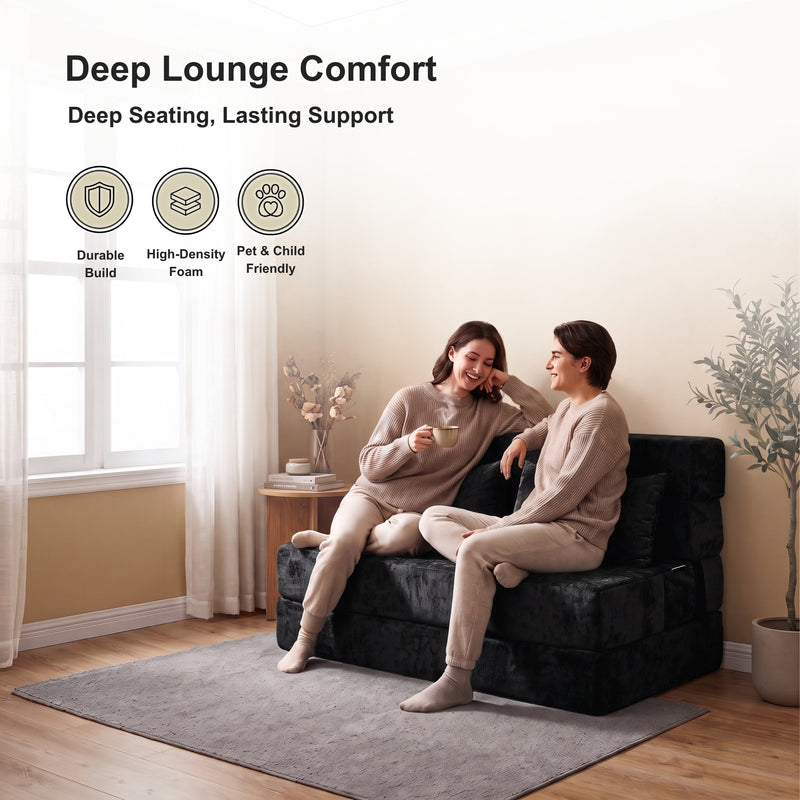 Oak & Birch Boneless Foldout Frameless Floor Sofa – Chaise & Sleeper Queen Black