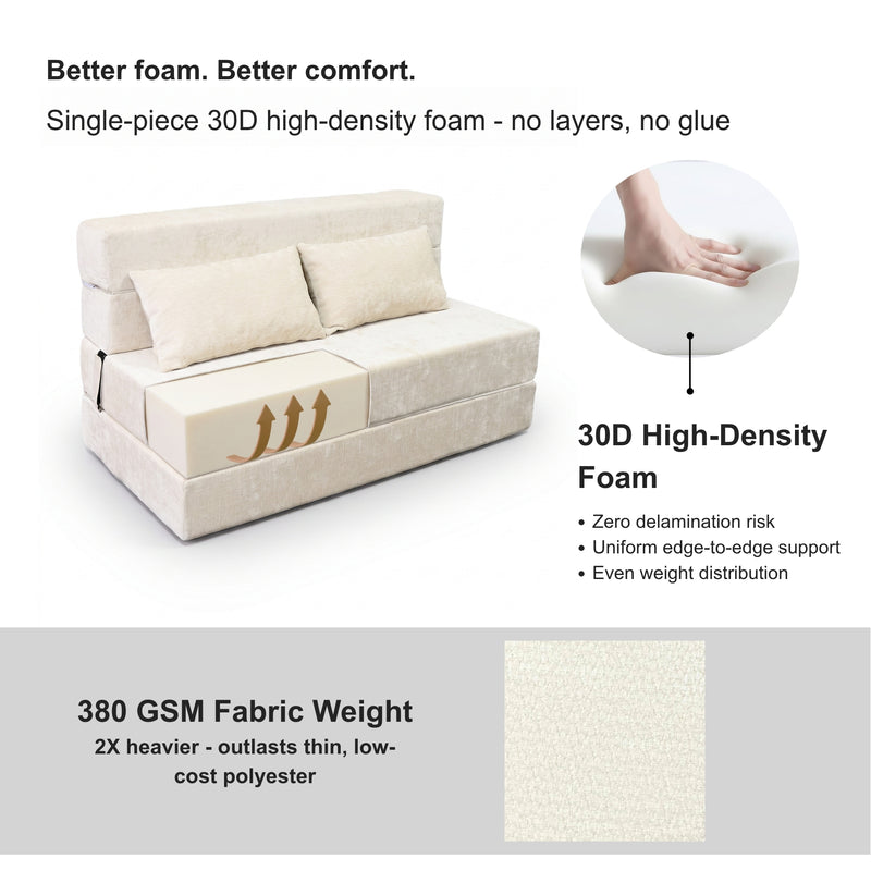 Oak & Birch Boneless Foldout Frameless Floor Sofa – Chaise & Sleeper Queen Cream