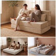 Oak & Birch Boneless Foldout Frameless Floor Sofa – Chaise & Sleeper Queen Cream