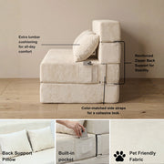 Oak & Birch Boneless Foldout Frameless Floor Sofa – Chaise & Sleeper Queen Cream
