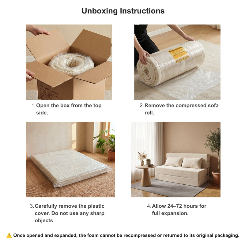 Oak & Birch Boneless Foldout Frameless Floor Sofa – Chaise & Sleeper Queen Cream