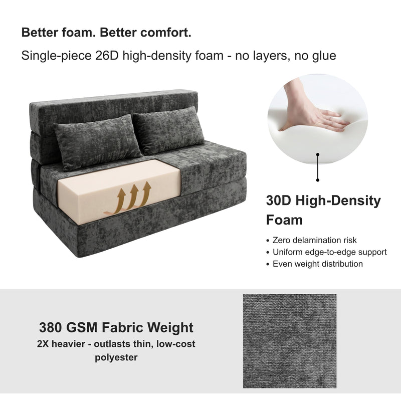 Oak & Birch Boneless Foldout Frameless Floor Sofa – Chaise & Sleeper Queen Dark Gray