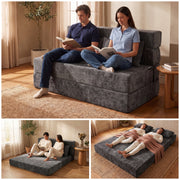 Oak & Birch Boneless Foldout Frameless Floor Sofa – Chaise & Sleeper Queen Dark Gray